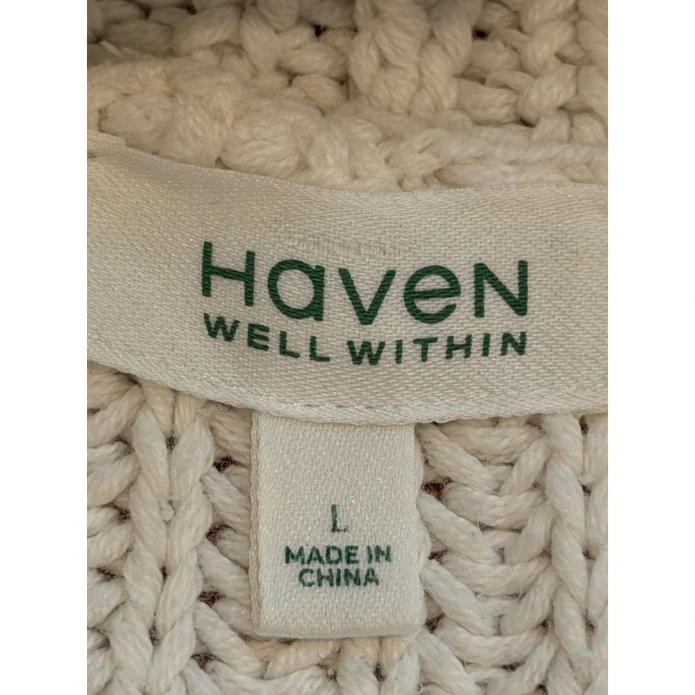 Haven Well Within Cream Cowl Neck Ribbed Knit Sweater Large Oversized Pullover